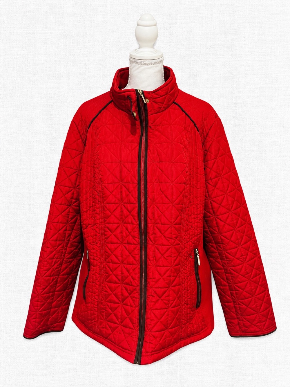 Weatherproof 3X Red Quilted Jacket Plus Size Gold Hardware